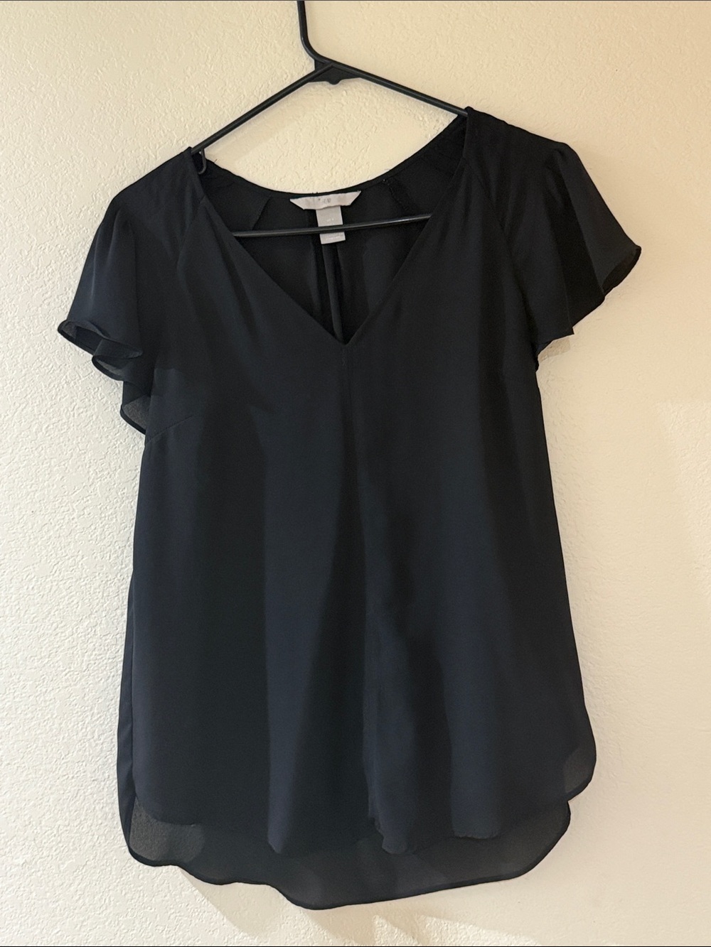 H&M Black V-Neck Flutter Sleeve Blouse